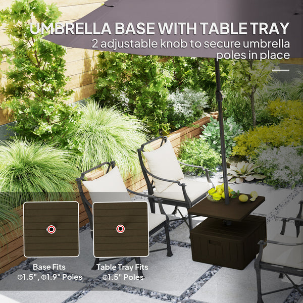 Outsunny Weighted Umbrella Stand with Table Tray, Heavy Duty Patio Umbrella Weighted Base with Wheels, Handles, 176lbs with Stand Filling, Patio Umbrella Base Weight for Garden Poolside, Brown