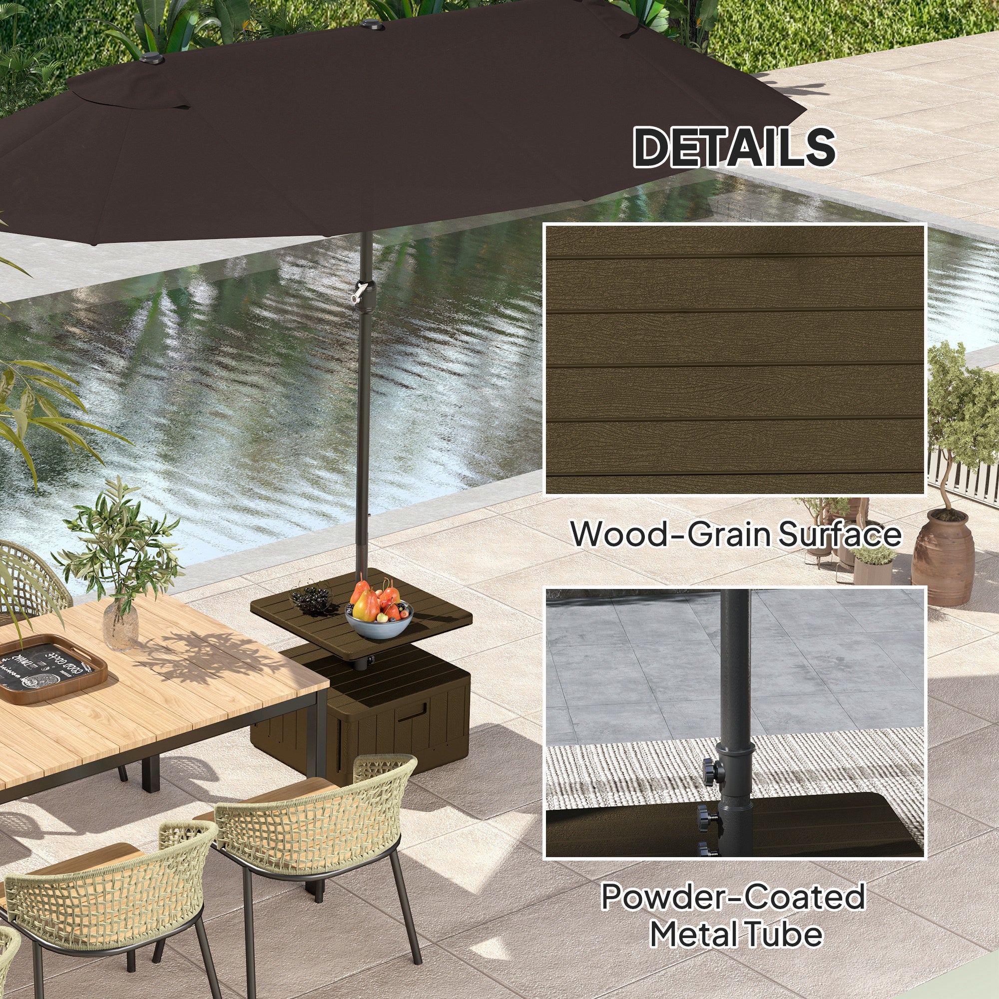 all metal patio umbrellas Outsunny Patio Umbrella Weighted Base with Table Tray, Heavy Duty Weighted Umbrella Stand with Wheels Handles, 176lbs with Stand Filling, Patio Umbrel