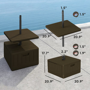 Outsunny Weighted Umbrella Stand with Table Tray, Heavy Duty Patio Umbrella Weighted Base with Wheels, Handles, 176lbs with Stand Filling, Patio Umbrella Base Weight for Garden Poolside, Brown