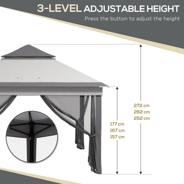 3 x 3(m) Pop Up Gazebo with Netting and Carrying Bag, Party Tent Instant Event Shelter, Height Adjustable and UV-Resistant, for Garden, Patio, Grey