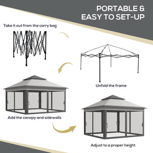 3 x 3(m) Pop Up Gazebo with Netting and Carrying Bag, Party Tent Instant Event Shelter, Height Adjustable and UV-Resistant, for Garden, Patio, Grey