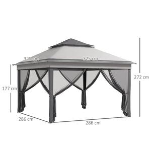 3 x 3(m) Pop Up Gazebo with Netting and Carrying Bag, Party Tent Instant Event Shelter, Height Adjustable and UV-Resistant, for Garden, Patio, Grey