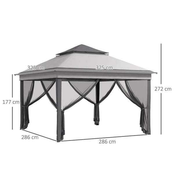 3 x 3(m) Pop Up Gazebo with Netting and Carrying Bag, Party Tent Instant Event Shelter, Height Adjustable and UV-Resistant, for Garden, Patio, Grey