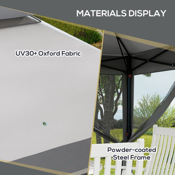 3 x 3(m) Pop Up Gazebo with Netting and Carrying Bag, Party Tent Instant Event Shelter, Height Adjustable and UV-Resistant, for Garden, Patio, Grey