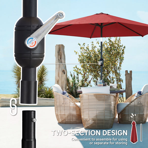 2.6 m Garden Parasol Umbrella with Aluminium Pole, Outdoor Table Market Patio Umbrella Sun Shade with Tilt and Crank, Vent, Wine Red