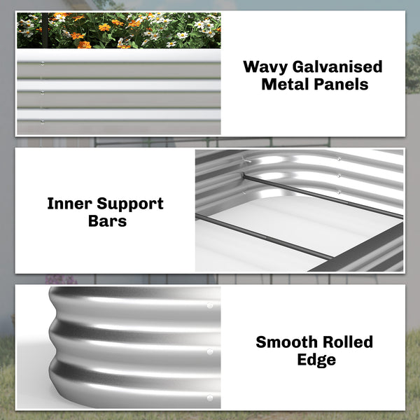 Galvanised Raised Garden Bed with Arched Trellis, 7 x 4 x 7ft Metal Outdoor Planter Box with Open Bottom Design, Modular Raised Bed with Gloves, Easy Assembly, Silver