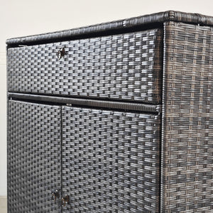 Outdoor Storage Cabinet, Wicker 2-Door Pool Towel Storage Cabinet with Drawer, Freestanding PE Rattan Pool Organizer with Steel Frame for Garden, Porch, Patio, Grey