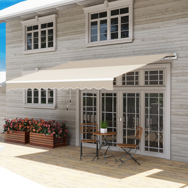 Outsunny 12' x 10' Retractable Awning Patio Awnings Sun Shade Shelter with Manual Crank Handle, 280g/m² UV & Water-Resistant Fabric and Aluminum Frame for Deck, Balcony, Yard, Cream White