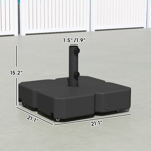 Patio Umbrella Base with Wheels, Square Heavy Duty Umbrella Stand Holder, 70 lbs Water or 88 lbs Sand Filled,  for 1.5"/1.9" Poles for Lawn, Outdoor, Black