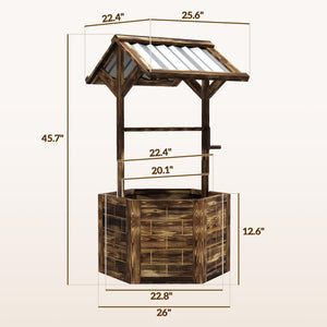 Outsunny Wooden Wishing Well Planter, Raised Garden Bed with Galvanized Canopy, Hexagon Outdoor Planter Box for Flowers, Herbs and Vegetables, Tan