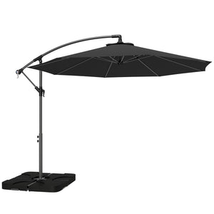 3 m Cantilever Parasol with Umbrella Weights, Cross Base, Offset Outdoor Umbrella with Protective Cover, Crank Handle, Hanging Sun Shade, Black