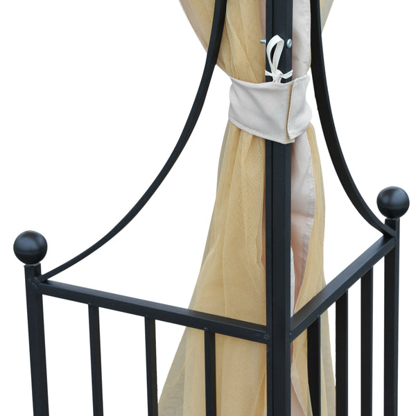 3 x 3m Garden Gazebo Patio Party Tent Shelter Outdoor Canopy Double Tier Sun Shade with Metal Frame and Netting, Beige