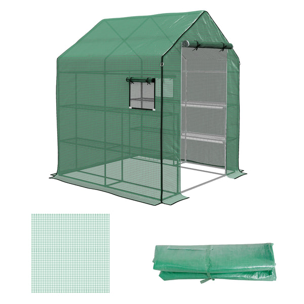 Walk-in Greenhouse Replacement Cover for Model 01-0472 with Roll-up Door and Mesh Windows, 55"x56.25"x74.75" Reinforced Anti-Tear PE Hot House Cover (Frame Not Included), Green