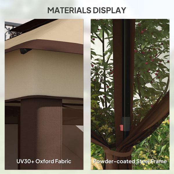 10.7 x 10.7ft Pop Up Camping Gazebo, Height Adjustable Instant Sun Shelter with UV30+ Roof Cover, Removable Mesh Curtains and Carrying Bag for Patio, Backyard, Beige