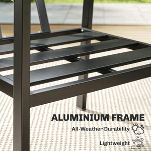 Aluminium Garden Furniture Set, 4 Seater Outdoor Patio Furniture with Loveseat, 2 Armchairs, Slatted Table, Outdoor Furniture Conversation Set with Thick Cushions, Black