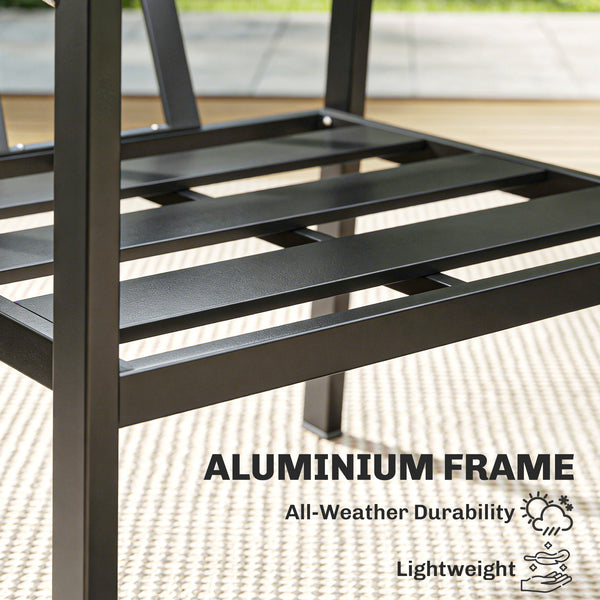 Aluminium Garden Furniture Set, 4 Seater Outdoor Patio Furniture with Loveseat, 2 Armchairs, Slatted Table, Outdoor Furniture Conversation Set with Thick Cushions, Black