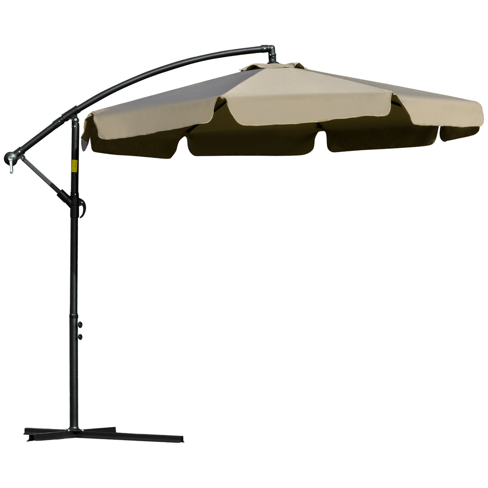 Outsunny 9' Offset Hanging Patio Umbrella, Cantilever Umbrella with Easy Tilt Adjustment, Cross Base and 8 Ribs for Backyard, Poolside, Lawn and Garden, Brown