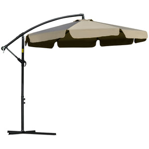 Outsunny 9' Offset Hanging Patio Umbrella, Cantilever Umbrella with Easy Tilt Adjustment, Cross Base and 8 Ribs for Backyard, Poolside, Lawn and Garden, Brown