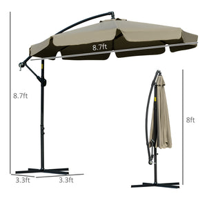 Outsunny 9' Offset Hanging Patio Umbrella, Cantilever Umbrella with Easy Tilt Adjustment, Cross Base and 8 Ribs for Backyard, Poolside, Lawn and Garden, Brown