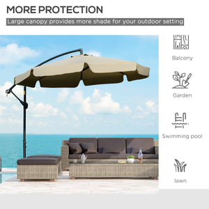 Outsunny 9' Offset Hanging Patio Umbrella, Cantilever Umbrella with Easy Tilt Adjustment, Cross Base and 8 Ribs for Backyard, Poolside, Lawn and Garden, Brown