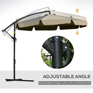 Outsunny 9' Offset Hanging Patio Umbrella, Cantilever Umbrella with Easy Tilt Adjustment, Cross Base and 8 Ribs for Backyard, Poolside, Lawn and Garden, Brown