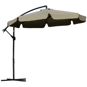 Outsunny 9' Offset Hanging Patio Umbrella, Cantilever Umbrella with Easy Tilt Adjustment, Cross Base and 8 Ribs for Backyard, Poolside, Lawn and Garden, Brown