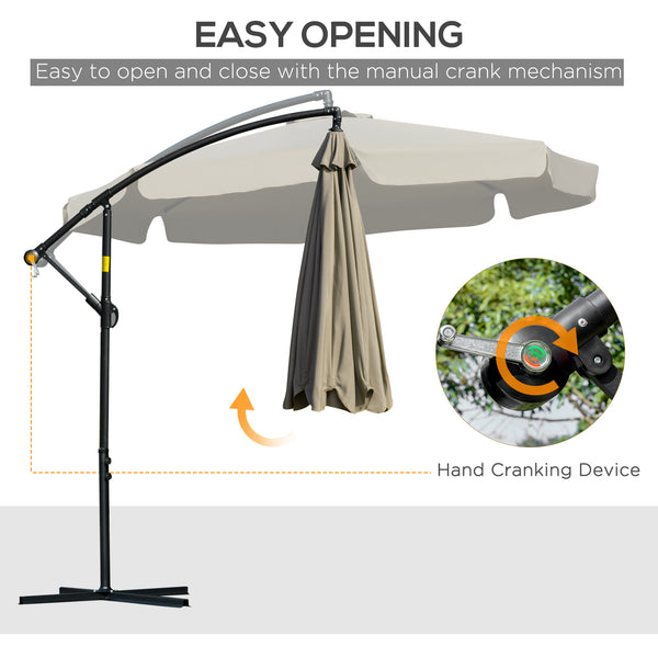 Outsunny 9' Offset Hanging Patio Umbrella, Cantilever Umbrella with Easy Tilt Adjustment, Cross Base and 8 Ribs for Backyard, Poolside, Lawn and Garden, Brown