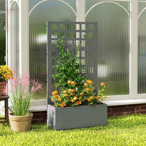 Galvanized Raised Garden Bed with Trellis, Metal Planter Box with Drainage Holes, Outdoor Privacy Screen for Climbing Plants, Vegetable, Vines, 24" x 9" x 44.5", Gray