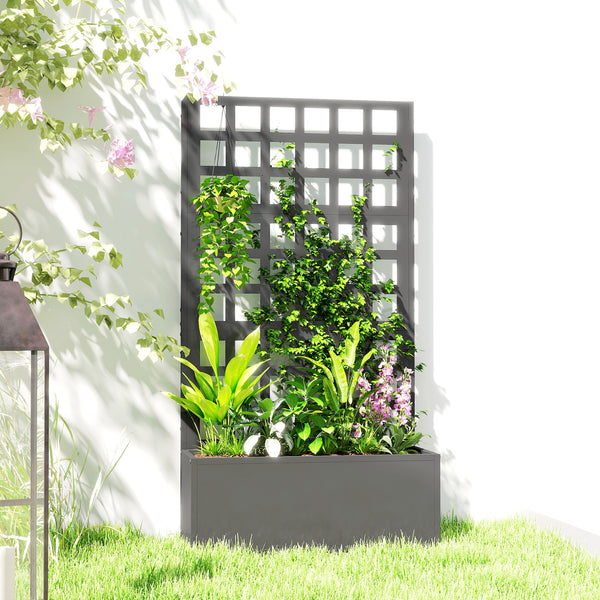 Galvanized Raised Garden Bed with Trellis, Metal Planter Box with Drainage Holes, Outdoor Privacy Screen for Climbing Plants, Vegetable, Vines, 24" x 9" x 44.5", Gray