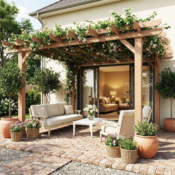 3.6 x 3.6m Graden Pergola Kit, Wooden Pergola Gazebo Grape Trellis with Stable Structure for Climbing Vines Flowers, Dark Brown