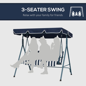 Outsunny 3-Seat Outdoor Patio Swing Chair with Removable Cushion, Steel Frame Stand and Adjustable Tilt Canopy for Patio, Garden, Poolside, Balcony, Backyard, Blue & White