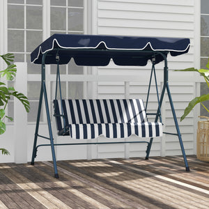 Outsunny 3-Seat Outdoor Patio Swing Chair with Removable Cushion, Steel Frame Stand and Adjustable Tilt Canopy for Patio, Garden, Poolside, Balcony, Backyard, Blue & White