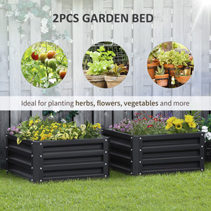 Outsunny 2 Piece Galvanized Raised Garden Bed, 2' x 2' x 1' Metal Planter Box for Growing Vegetables, Flowers, Herbs, Succulents, Dark Gray