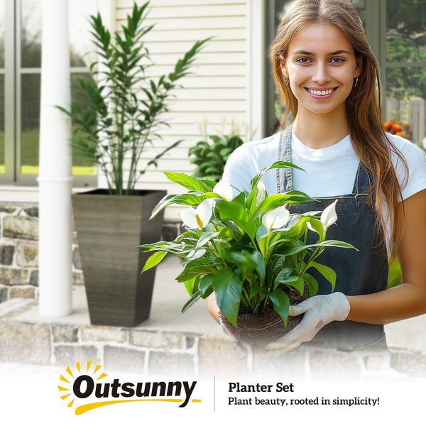 Tall Planter for Outdoor Plants Set of 3, 28 Inch Taper Planter with Drainage Holes, Wood Grain Decor Garden Pot for Indoor Outdoor Porch Patio Backyard, Dark Brown