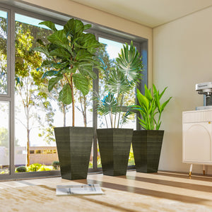 Tall Planter for Outdoor Plants Set of 3, 28 Inch Taper Planter with Drainage Holes, Wood Grain Decor Garden Pot for Indoor Outdoor Porch Patio Backyard, Dark Brown