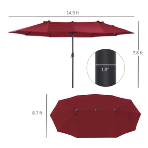 Outsunny Extra Large 15ft Patio Umbrella, Double-Sided Outdoor Umbrella with Crank Handle and Air Vents for Backyard, Deck, Pool, Market, Wine Red