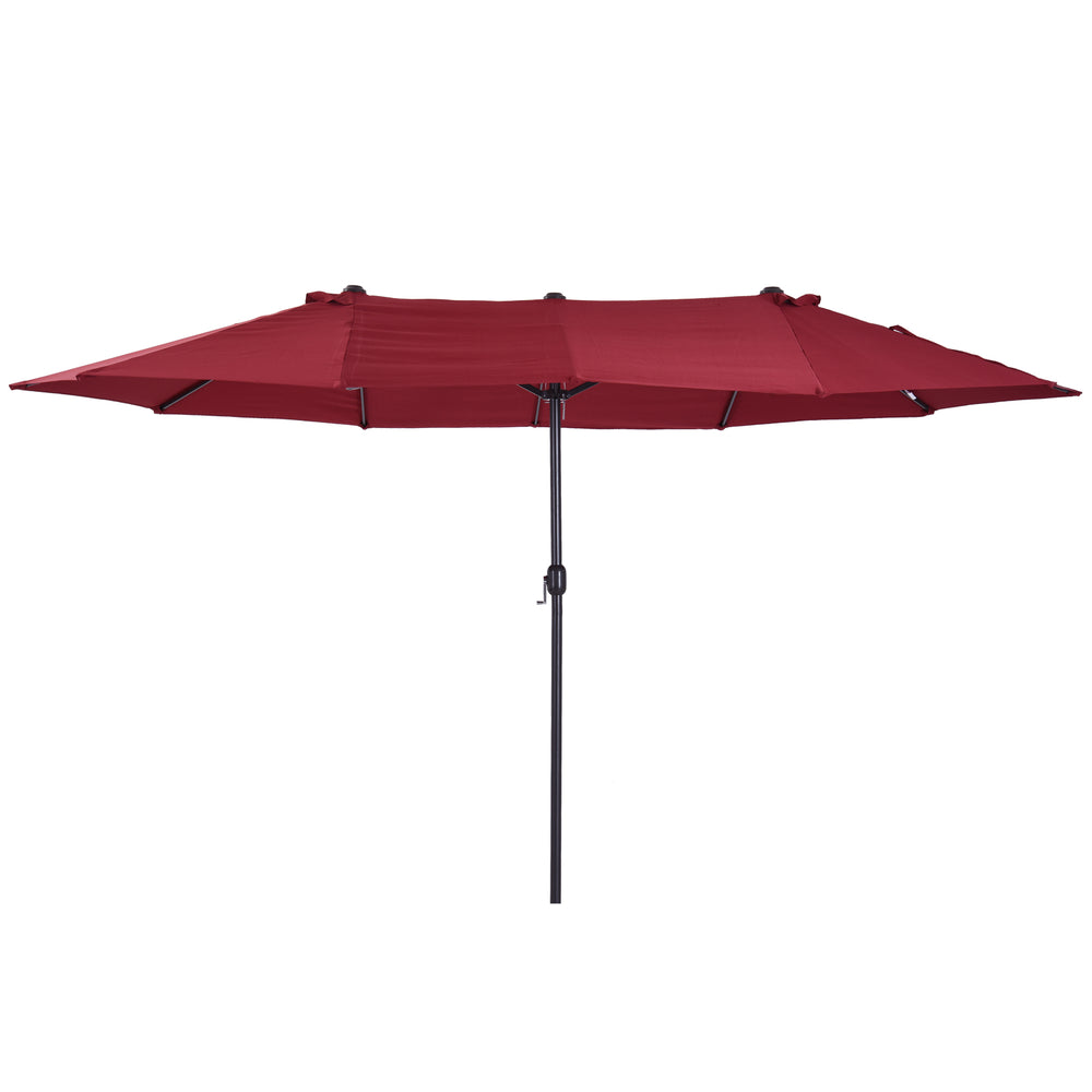 Outsunny Extra Large 15ft Patio Umbrella, Double-Sided Outdoor Umbrella with Crank Handle and Air Vents for Backyard, Deck, Pool, Market, Wine Red