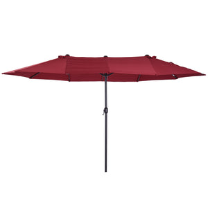 Outsunny Extra Large 15ft Patio Umbrella, Double-Sided Outdoor Umbrella with Crank Handle and Air Vents for Backyard, Deck, Pool, Market, Wine Red