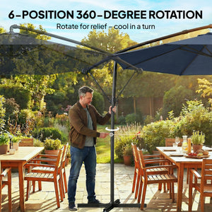 10 ft Offset Patio Umbrella with Cover, Round Hanging Cantilever Umbrella with 6-Position 360° Rotation, Crank Handle, Tilt, Cross Base, Heavy Duty Outdoor Umbrella for Garden, Navy Blue