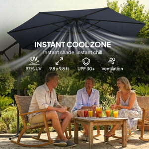 10 ft Offset Patio Umbrella with Cover, Round Hanging Cantilever Umbrella with 6-Position 360° Rotation, Crank Handle, Tilt, Cross Base, Heavy Duty Outdoor Umbrella for Garden, Navy Blue