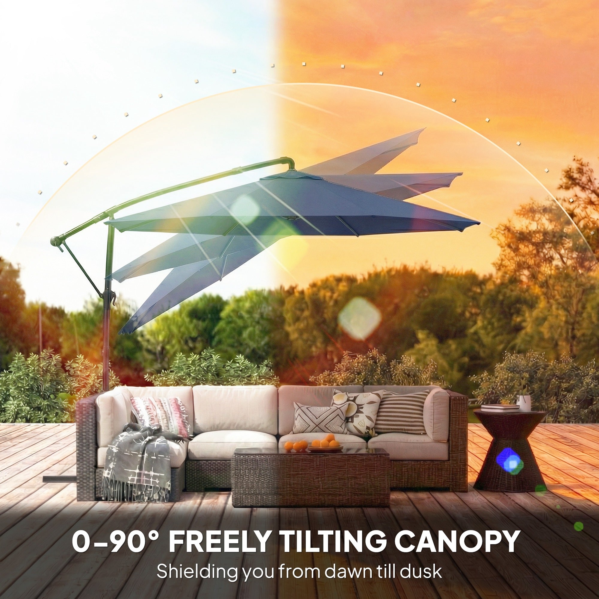 Outsunny 10 ft Offset Patio Umbrella with Cover, Navy Blue
