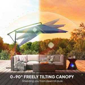 10 ft Offset Patio Umbrella with Cover, Round Hanging Cantilever Umbrella with 6-Position 360° Rotation, Crank Handle, Tilt, Cross Base, Heavy Duty Outdoor Umbrella for Garden, Navy Blue