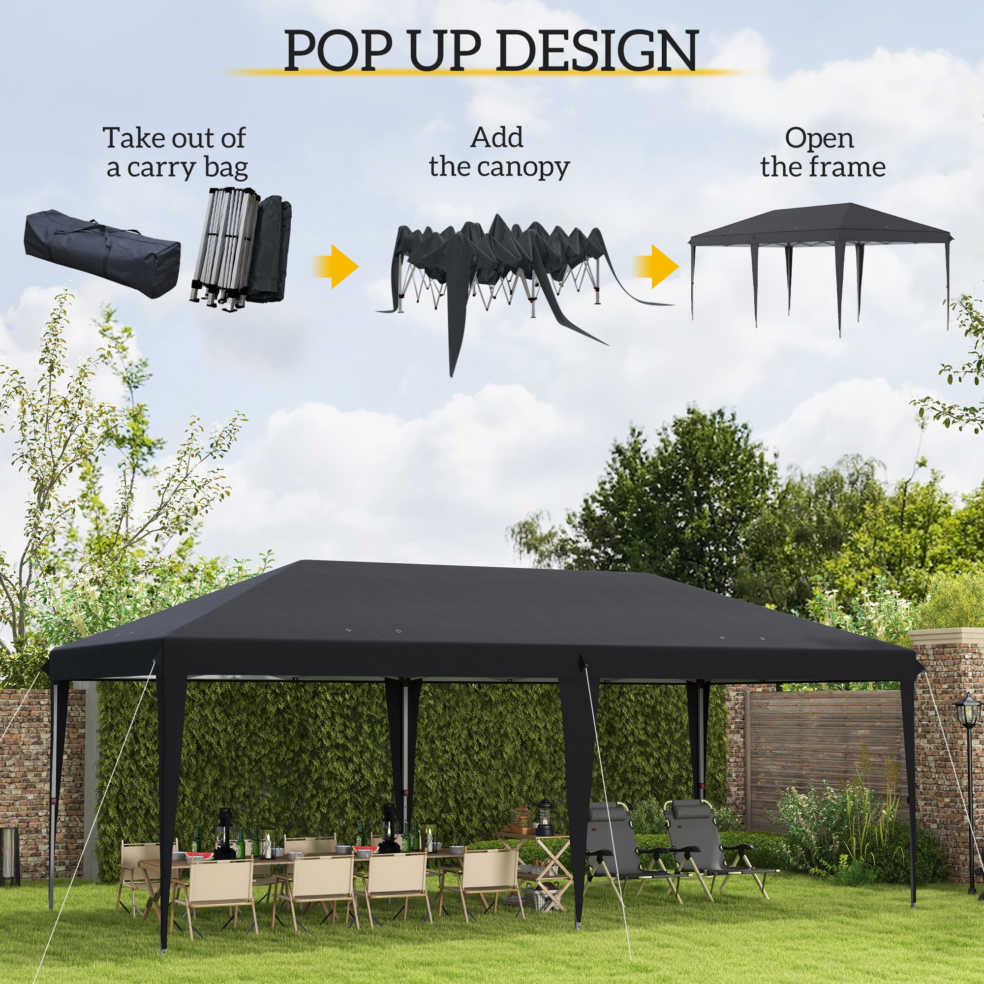 Outsunny Durable 10x20 Pop-Up Canopy Tent with Sun Shade Shelter