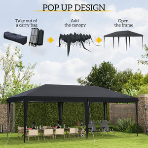 Outsunny 10' x 20' Pop Up Canopy Tent, Upgraded Heavy Duty Tents for Parties, Outdoor Instant Gazebo Sun Shade Shelter with Carry Bag, for Catering, Events, Wedding, Backyard BBQ, Black