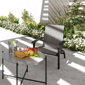Aluminum Adirondack Chair, Muskoka Chair with Mesh Seat and High Back, Rattan-Effect All-Weather Outdoor Patio Chair for Fire Pit, Garden, Deck, Dark Grey