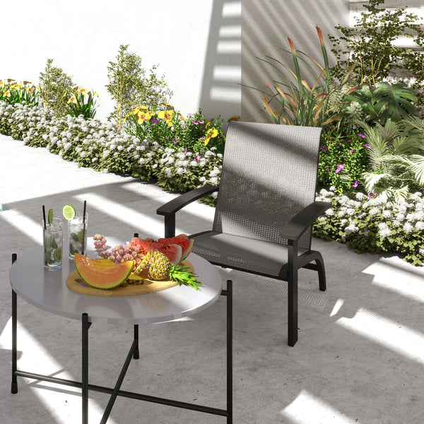 Aluminum Adirondack Chair, Muskoka Chair with Mesh Seat and High Back, Rattan-Effect All-Weather Outdoor Patio Chair for Fire Pit, Garden, Deck, Dark Grey