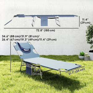 Folding Lounge Chair Outdoor Tanning Chair with Face Hole, 5-Position Reclining Sun Lounger Chaise Lounge Cot with Side Pocket, Carry Strap for Beach Pool, Yard, Grey