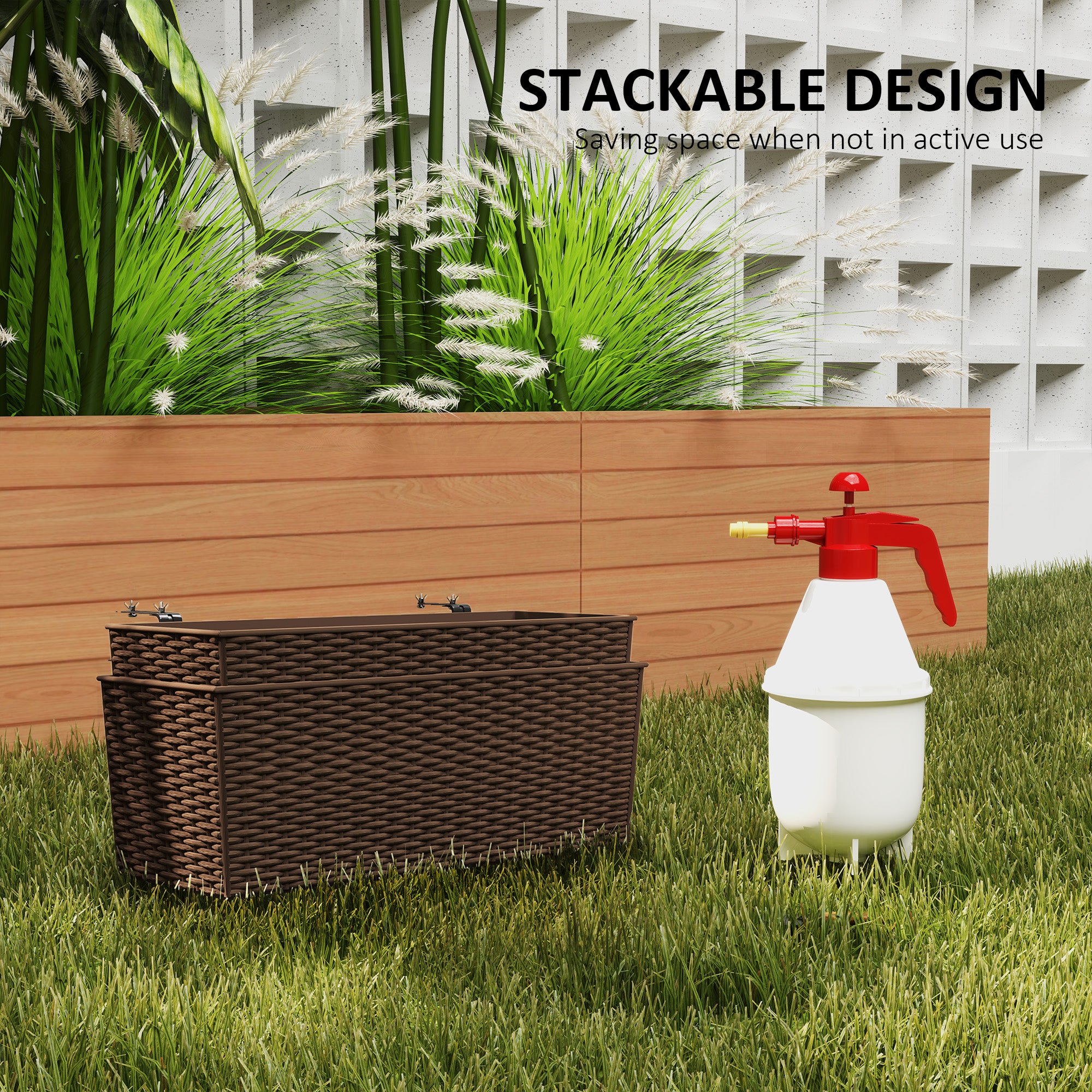 suncast plant pots Outsunny Self-Watering Railing Planter Box, 20" Garden Pots Set