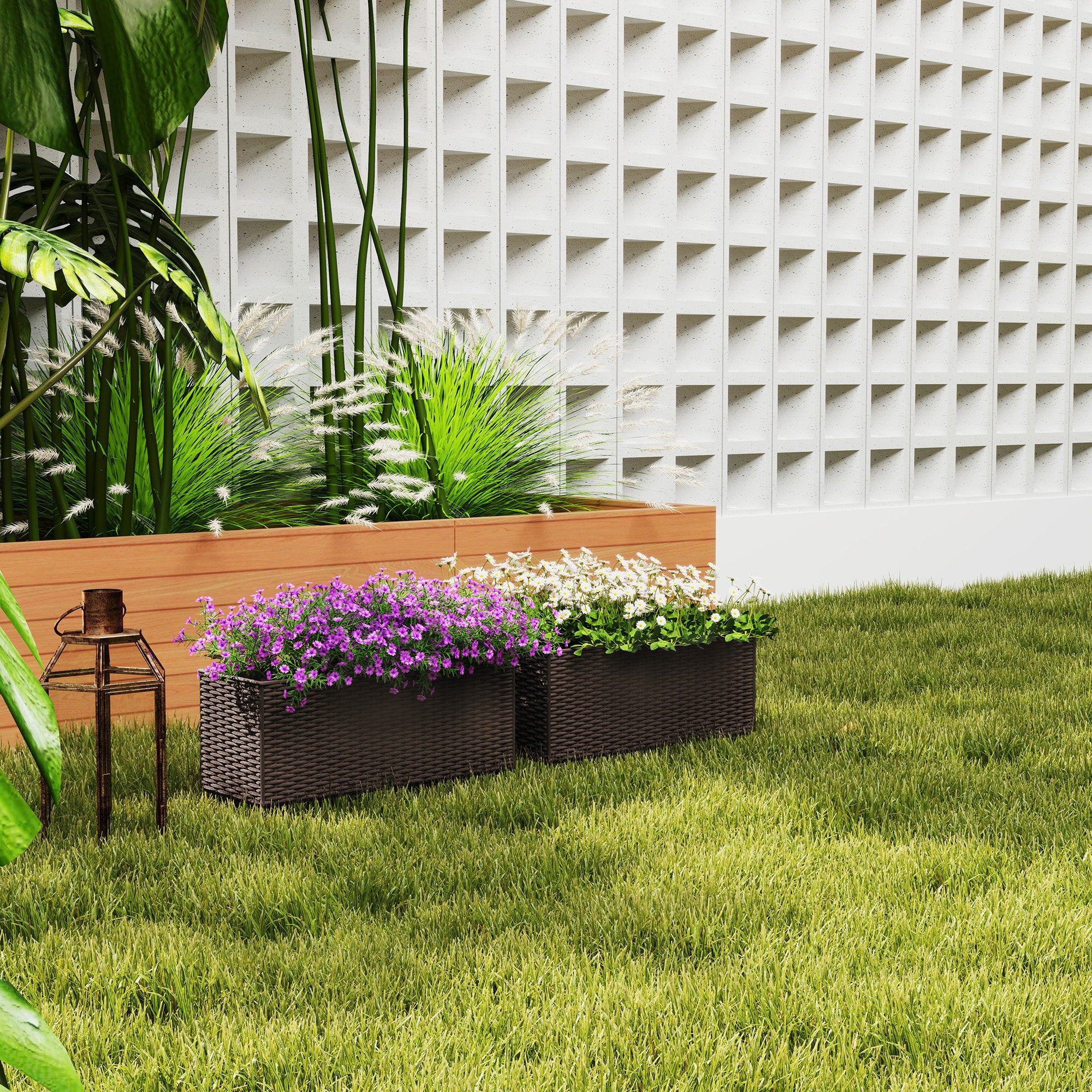 outdoor rattan plant pots Outsunny Self-Watering Railing Planter Box, 20" Garden Pots Set