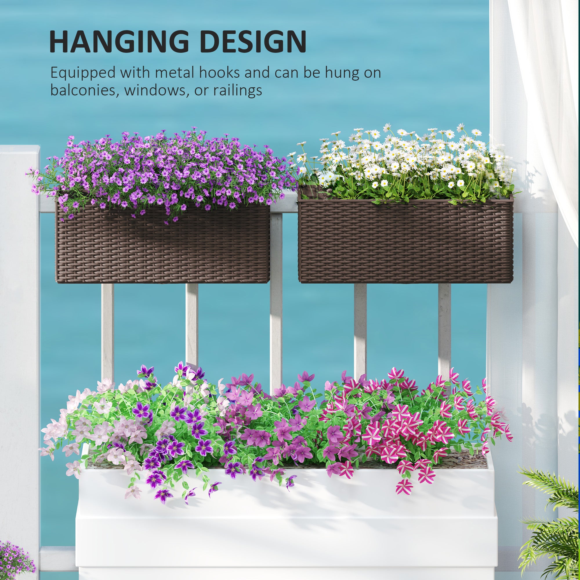 planter that hangs on rail Outsunny Self-Watering Railing Planter Box, 20" Garden Pots Set
